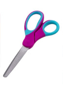 knutselschaar ronde punt junior 15 cm RVS fuchsia/blauw