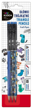 potlood HB kat junior 19 cm hout blauw/zwart 3 stuks