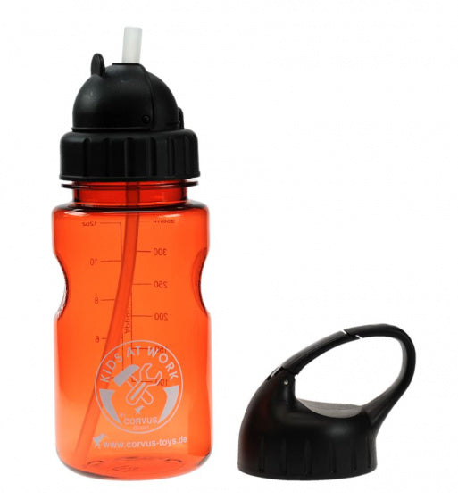 drinkfles met rietje oranje met handige karabijnhaak dop