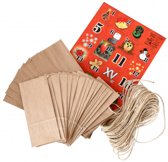 knutselset Advent kalender papier bruin 26-delig
