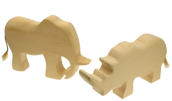 olifant, neushoorn en giraffe houtsnijwerk klein