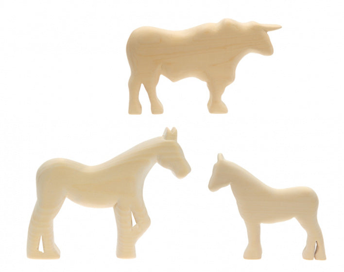 paard, pony en stier houtsnijwerk groot