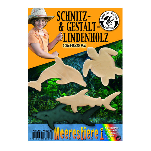 snijhout met sjabloon Zeedieren 15 x 10 cm blank
