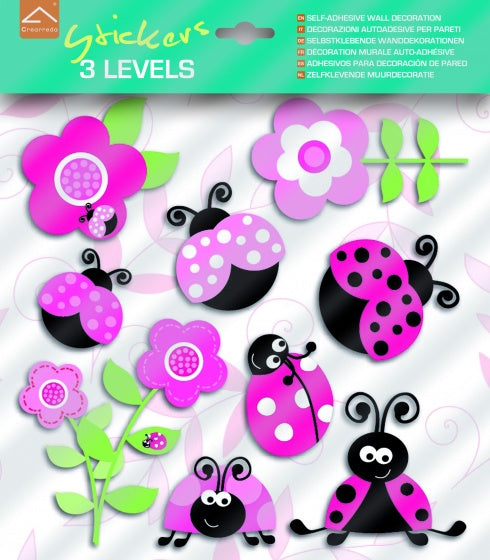 muurdecoratie 3-levels Pink Ladybugs junior