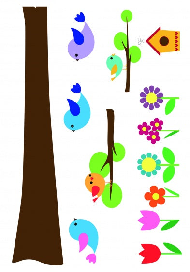 muurstickers boom met bloemen 134 x 47 cm