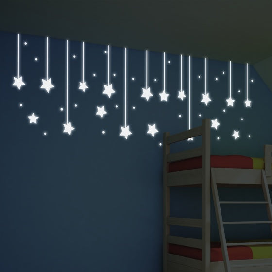muurstickers hangende sterren glow in the dark