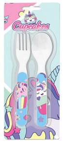 bestekset Cupcakes meisjes 12 cm wit 2-delig