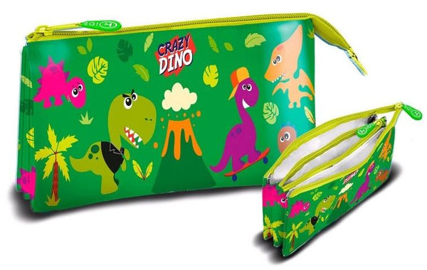 etui Crazy Dino 22 x 13 cm polyester/PVC groen