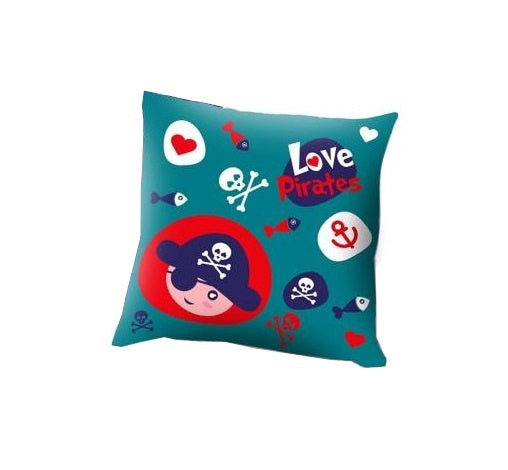 kussen Love Pirates junior 45 x 45 cm polyester blauw