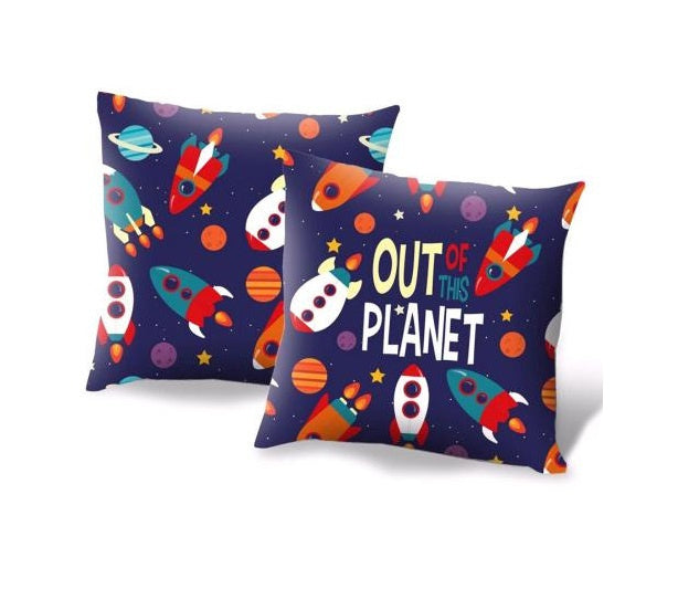 kussen Out of the Planet junior 45 x 45 cm polyester blauw