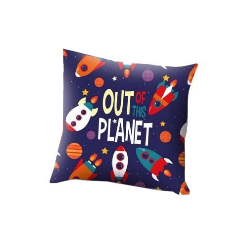 kussen Out of the Planet junior 45 x 45 cm polyester blauw