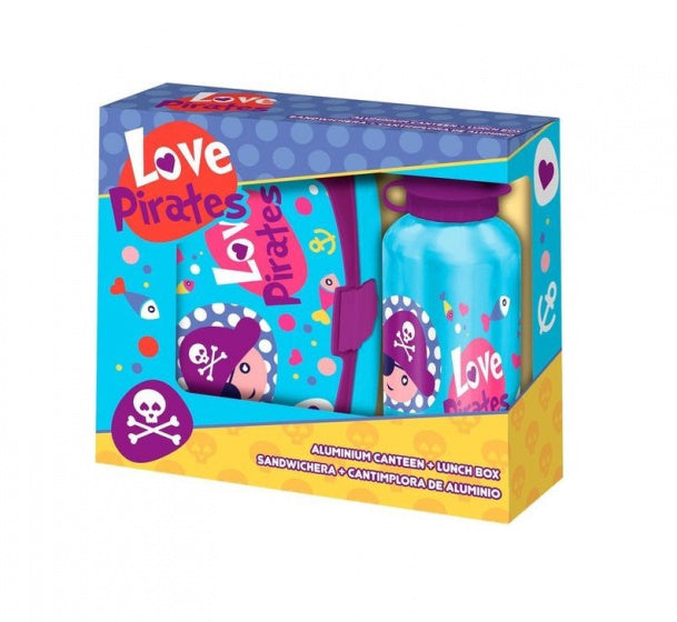 lunchset Love Pirates aluminium blauw 2-delig