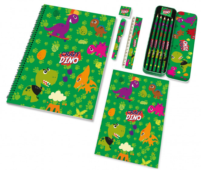 schrijfset Crazy Dino 20 x 13 cm papier groen
