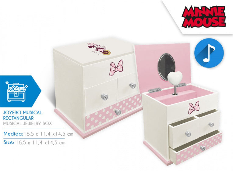 sieradenkist Minnie Mouse 16,5 cm hout roze/wit