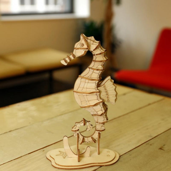 3D-puzzel zeepaardje 24 x 15 cm hout naturel