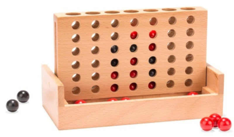 reisspel 4-op-1-rij hout bruin 3-delig