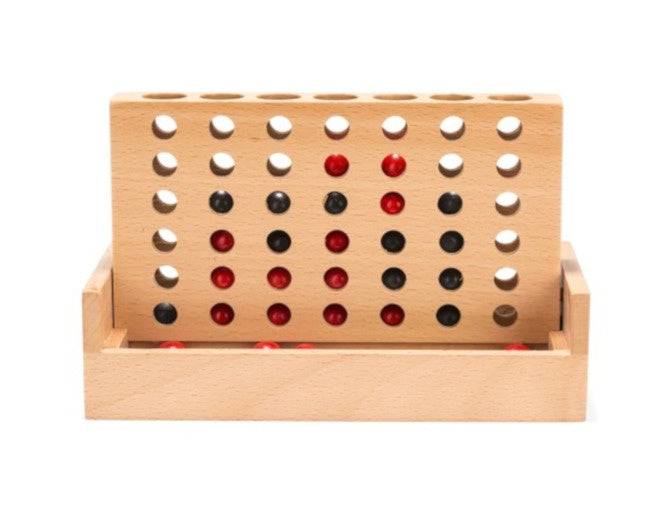 reisspel 4-op-1-rij hout bruin 3-delig