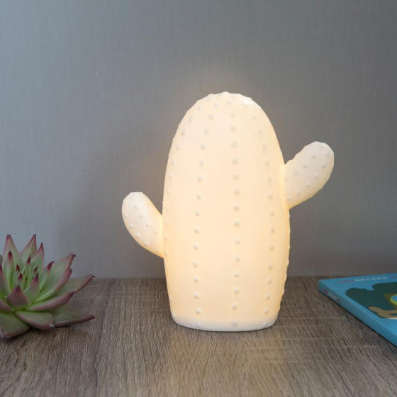 decoratielamp cactus led 15 cm keramiek wit