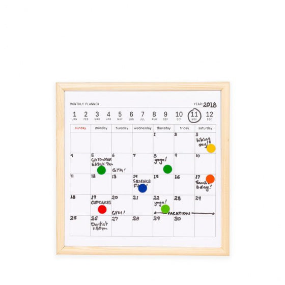 memobord kalender 20 x 20 cm staal/hout wit