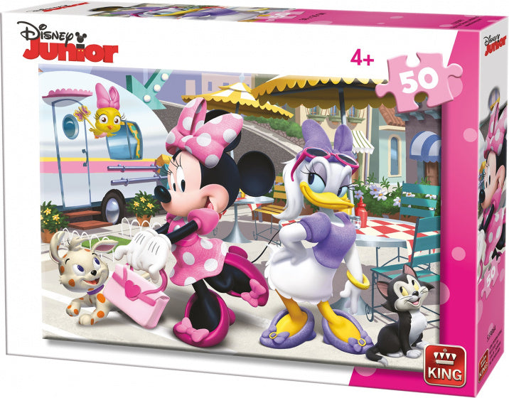 legpuzzel Minnie Mouse buiten karton roze 50 stukjes