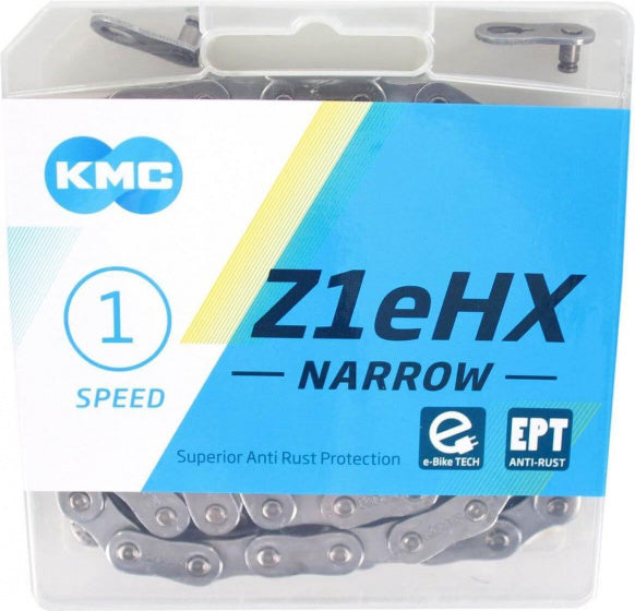 Ketting single speed KMC Z1eHX Narrow EPT 128 schakels - donker zilver