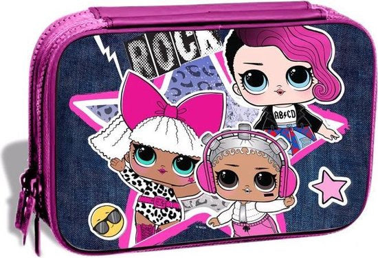 etui meisjes 20 cm polyester roze/navy 30-delig