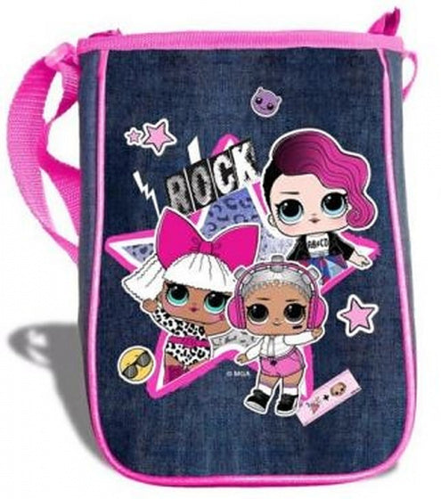 schoudertasje meisjes 25 x 18 cm roze/jeansblauw