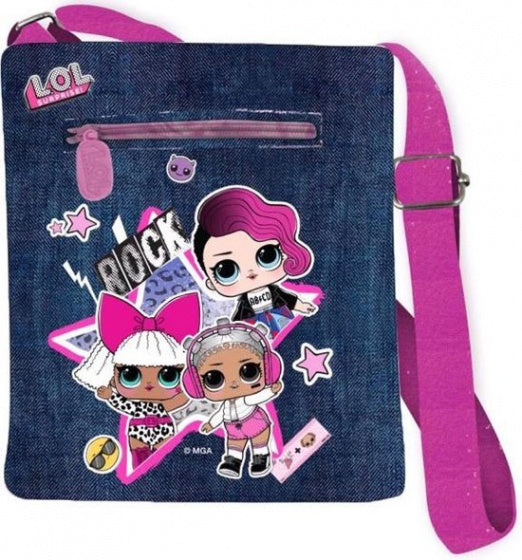 schoudertasje meisjes 25 x 20 cm roze/jeansblauw