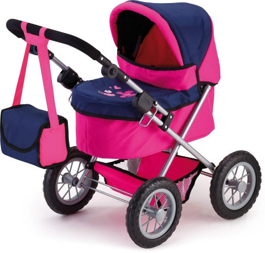 poppenwagen Trendy roze/donkerblauw 67 cm
