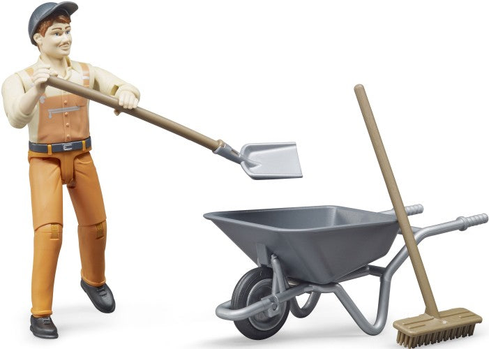 gemeentewerker met accessoires bruin 4-delig