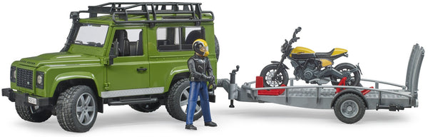 Bruder 02589 Landrover met Scrambler Ducati Full Motor en Figuur