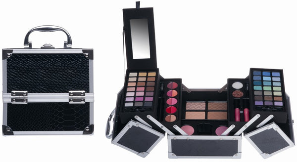 Casuelle Make-Up Koffer met Spiegel Krokodillenprint/Zwart