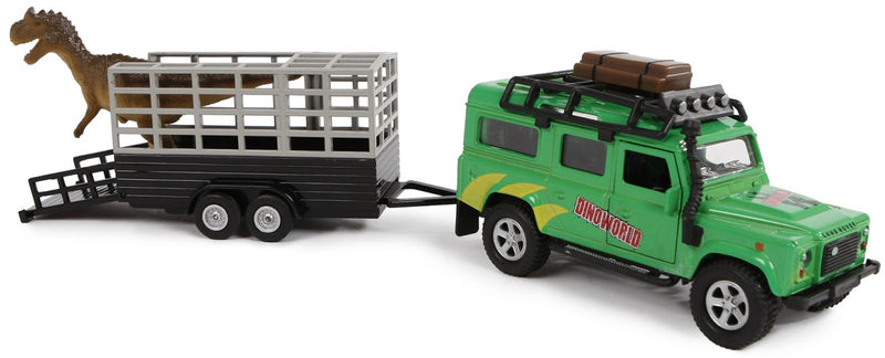 Kids Globe Die-cast Land Rover met Dino-trailer, 29cm