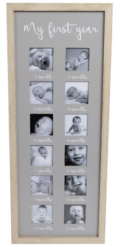 Fotolijst My First Year 12-foto AND apos;s 55x22x1,5cm grijs/hout