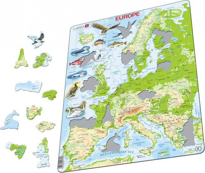 Larsen Legpuzzel Kaart Europa - Geografisch met Dieren, 87st.