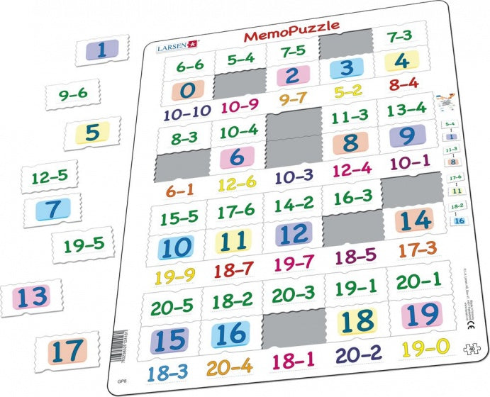 Larsen Memopuzzel - Aftrekken met Getallen van 0-20, 40st.