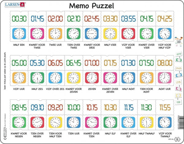 Larsen Memopuzzel Leren Klokkijken Traditionele en digitale klok , 54st.