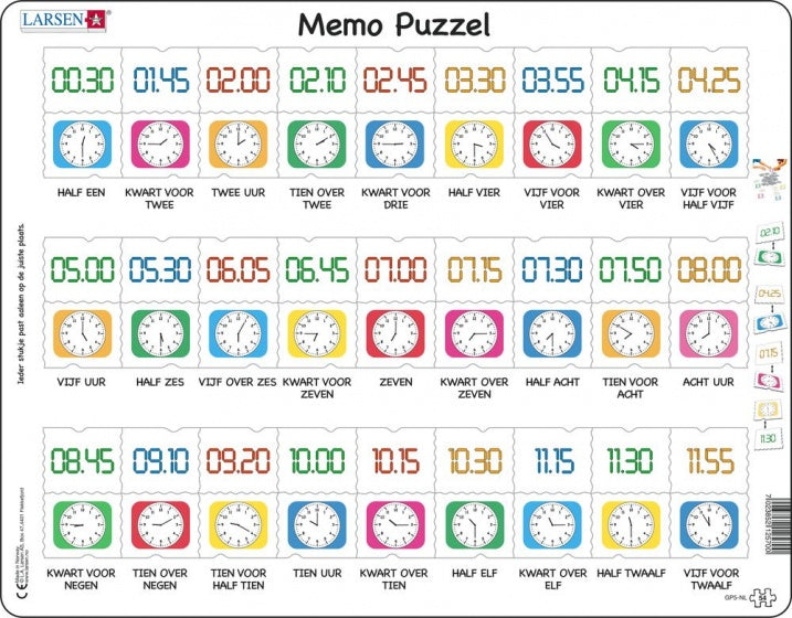 Larsen Memopuzzel Leren Klokkijken Traditionele en digitale klok , 54st.