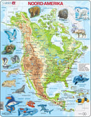 Larsen Legpuzzel Kaart Noord Amerika Geografisch met Dieren, 66st.