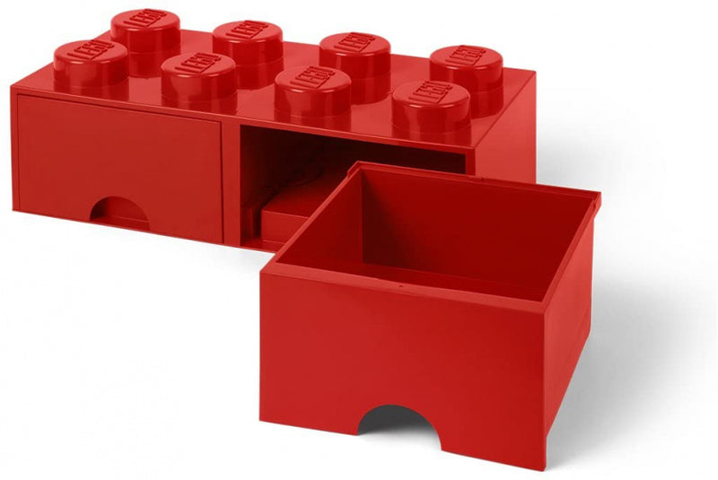 opbergsteen met lades 8 noppen 50 x 18 cm PP rood