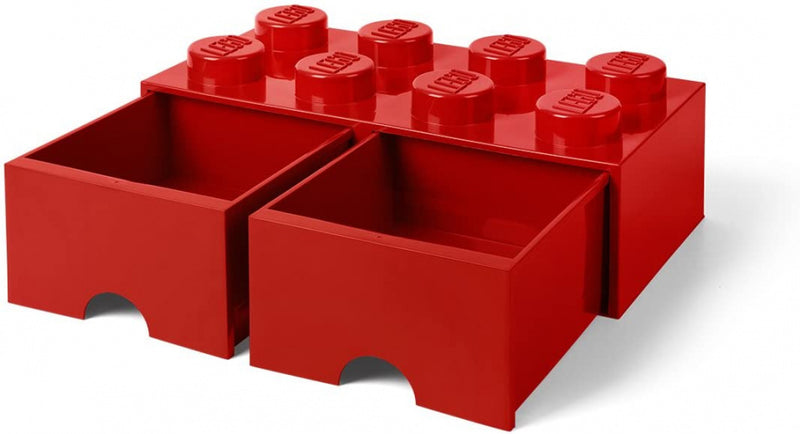 opbergsteen met lades 8 noppen 50 x 18 cm PP rood
