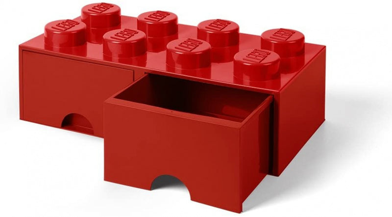 opbergsteen met lades 8 noppen 50 x 18 cm PP rood