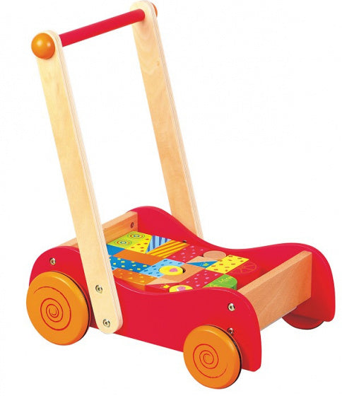 duw-/loopwagen Walkie junior hout rood 2-delig