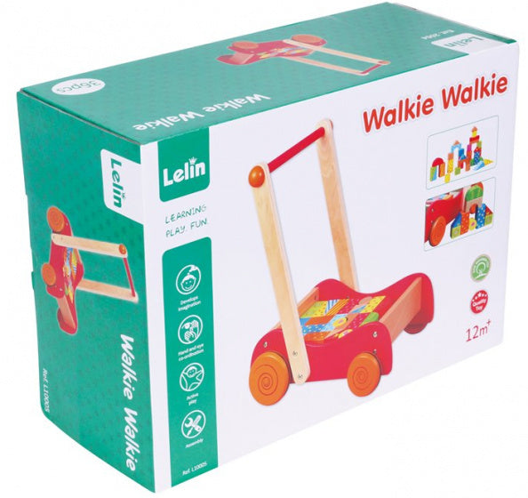 duw-/loopwagen Walkie junior hout rood 2-delig