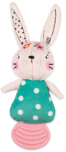 bijtknuffeltje konijn 16,5 x 8 cm roze/turquoise