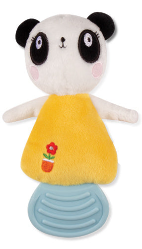 bijtknuffeltje panda junior 16,5 x 8 cm wit/geel