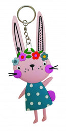 sleutelhanger Konijn junior 14 cm PVC roze/blauw