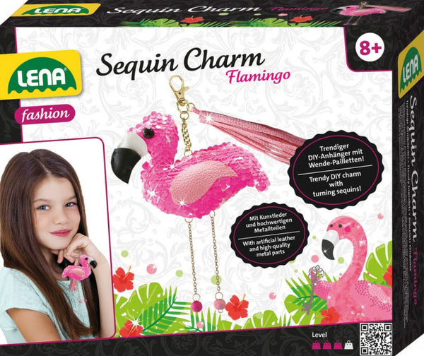 sleutelhangerset Flamingo meisjes kunstleer roze 8-delig