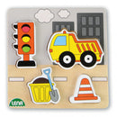 vormenpuzzel kiepwagen 15 cm hout blank/grijs 5-delig