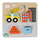 vormenpuzzel kraanwagen 15 cm hout blank/grijs 5-delig